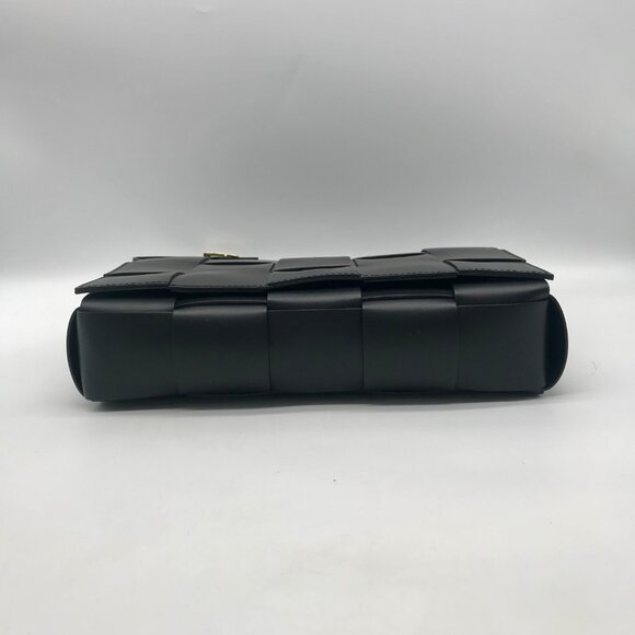 Valentina Fiore Woven Black Leather Messenger Crossbody Bag - Picture 4 of 13